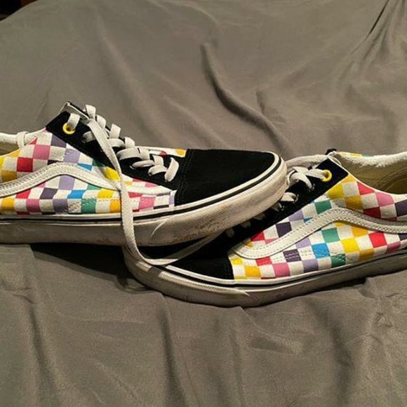 rainbow checkerboard old skool vans